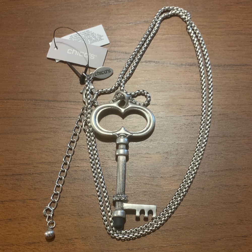 NWT Chico's Silver Key Design Necklace